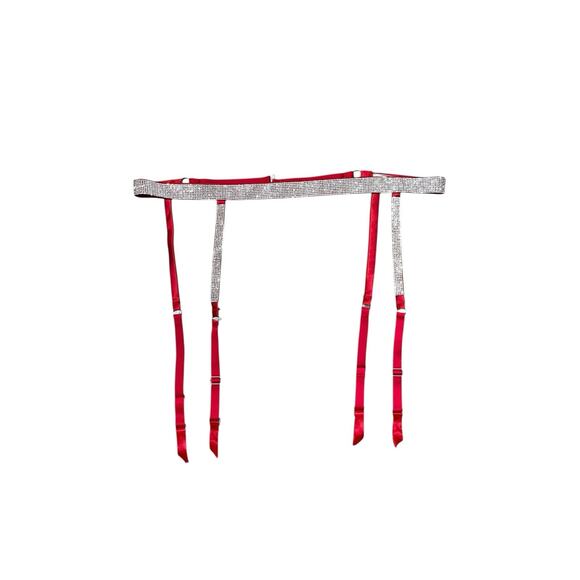 Victoria's Secret M/L Red Satin Rhinestone Adjustable Lingerie Garter Belt - Picture 1 of 6